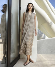 AGGEL Satin Geo Maxi Φόρεμα -  AGGEL KNITWEAR- Μπεζ / M-Μπεζ / XL
