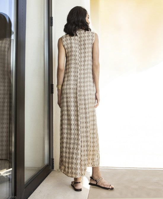 AGGEL Satin Geo Maxi Φόρεμα -  AGGEL KNITWEAR- Μπεζ / M-Μπεζ / XL