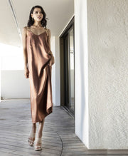 AGGEL Satin Glow Midi Φόρεμα -  AGGEL KNITWEAR- Καφέ / S-Καφέ / L