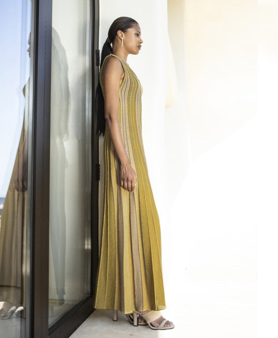 AGGEL Sunset Stripe Maxi Φόρεμα -  AGGEL KNITWEAR- Χρυσό / M-Χρυσό / L-Χρυσό / S