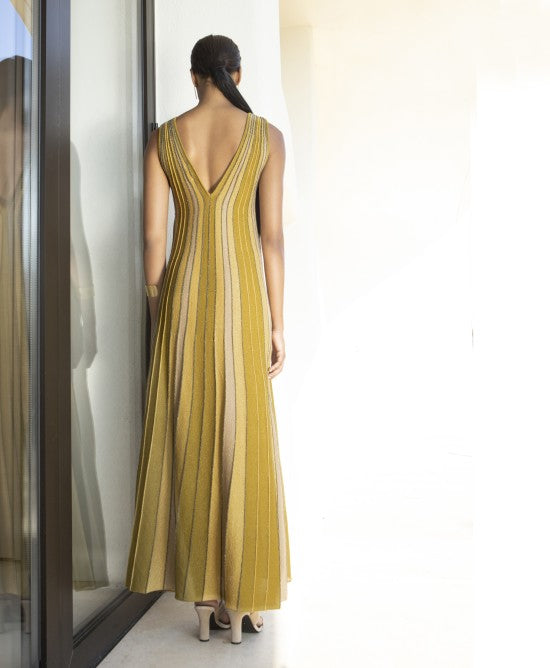 AGGEL Sunset Stripe Maxi Φόρεμα -  AGGEL KNITWEAR- Χρυσό / M-Χρυσό / L-Χρυσό / S
