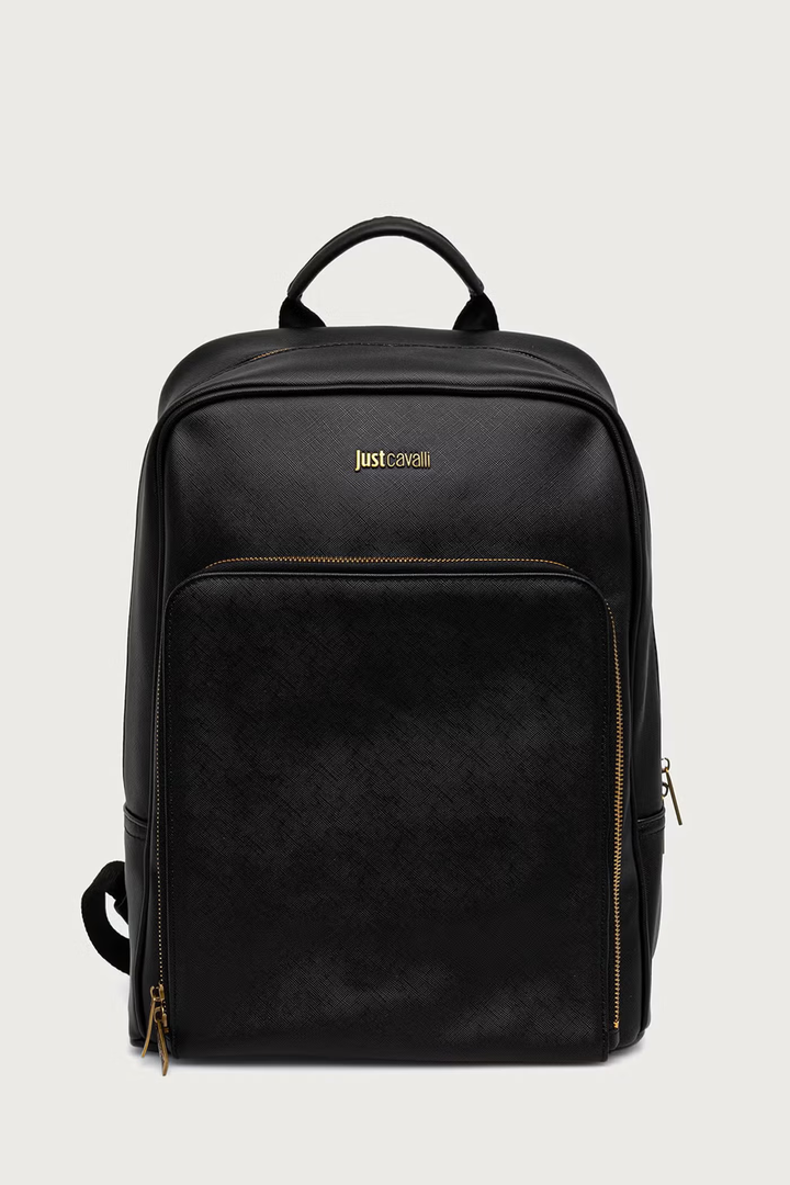 JUST CAVALLI Backpack με Ανάγλυφη Υφή και Χρυσές Λεπτομέρειες