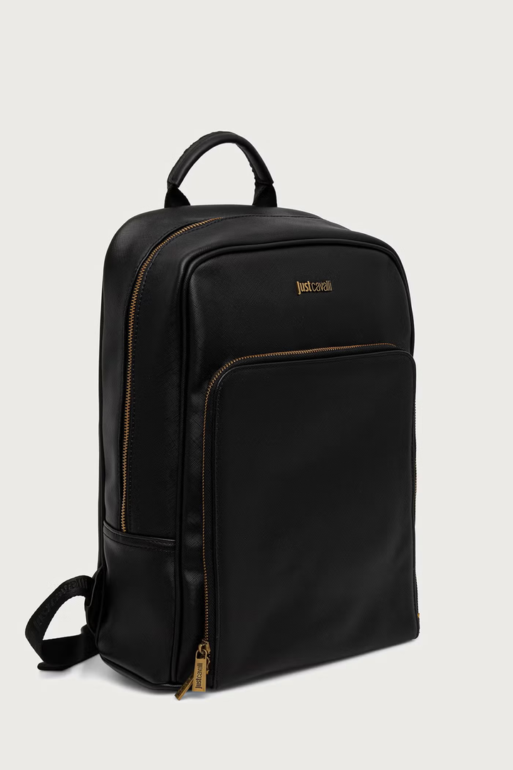 JUST CAVALLI Backpack με Ανάγλυφη Υφή και Χρυσές Λεπτομέρειες