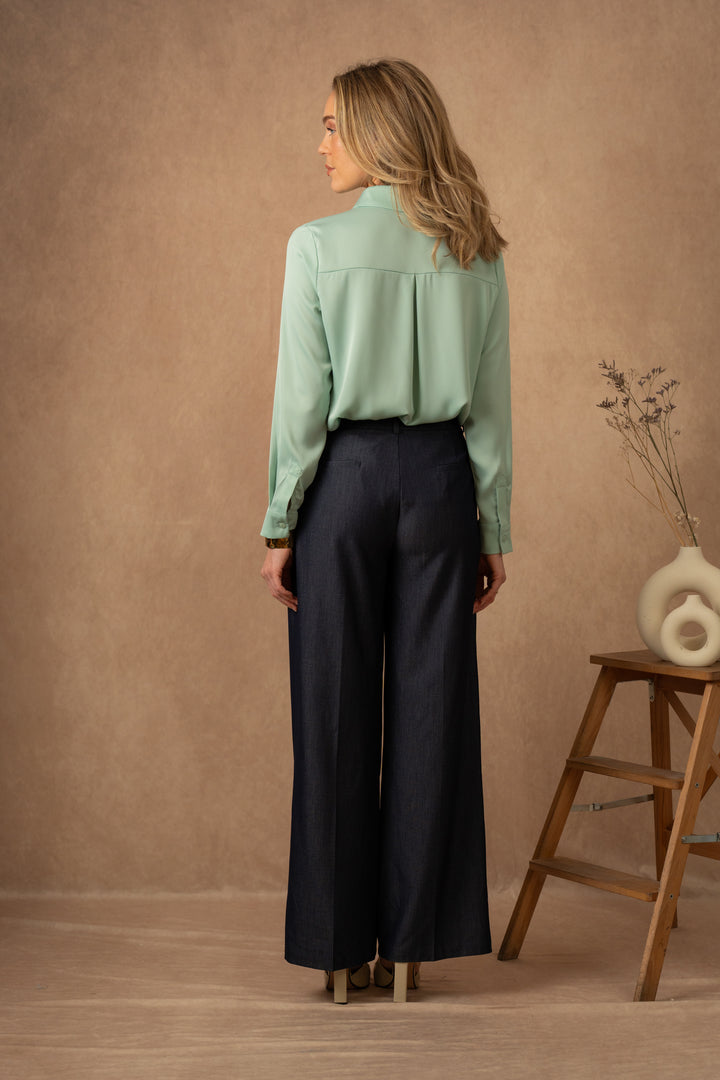 Lulumary Σατέν Αέρινο Πουκάμισο σε Ανοιχτό Πράσινο Χρώμα