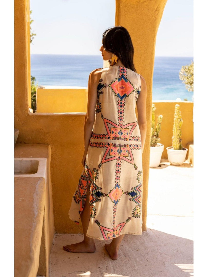 Φόρεμα Daphne Κεντημένο Αμάνικο -  NEMA RESORTWEAR- S / Beige-M / Beige-L / Beige
