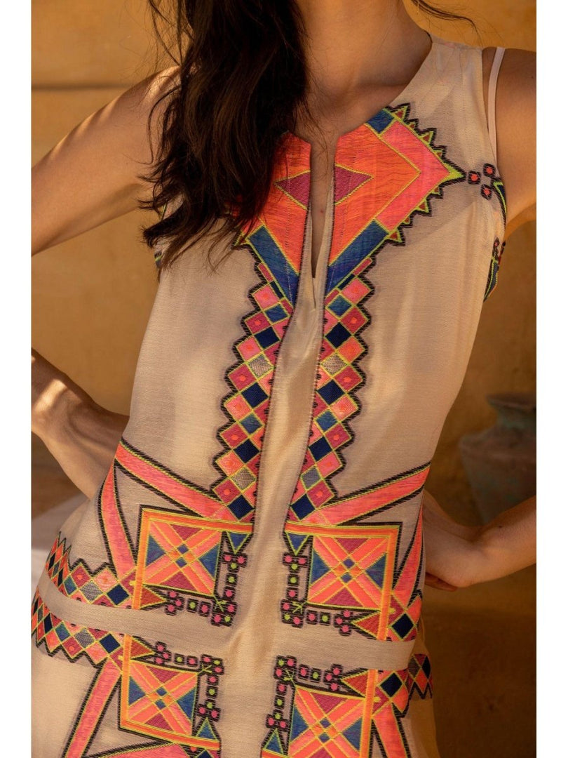 Φόρεμα Daphne Κεντημένο Αμάνικο -  NEMA RESORTWEAR- S / Beige-M / Beige-L / Beige