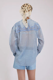 ERMANNO FIRENZE STRIPED SHIRT DENIM PRINT WITH LACE EMBROIDERED -  ERMANNO FIRENZE- Ριγέ / 38-Ριγέ / 42-Ριγέ / 44
