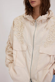 ERMANNO FIRENZE TAFFETA PARKA WITH HOOD AND CORNELY EMBROIDERY -  ERMANNO FIRENZE- Μπεζ / 38-Μπεζ / 42