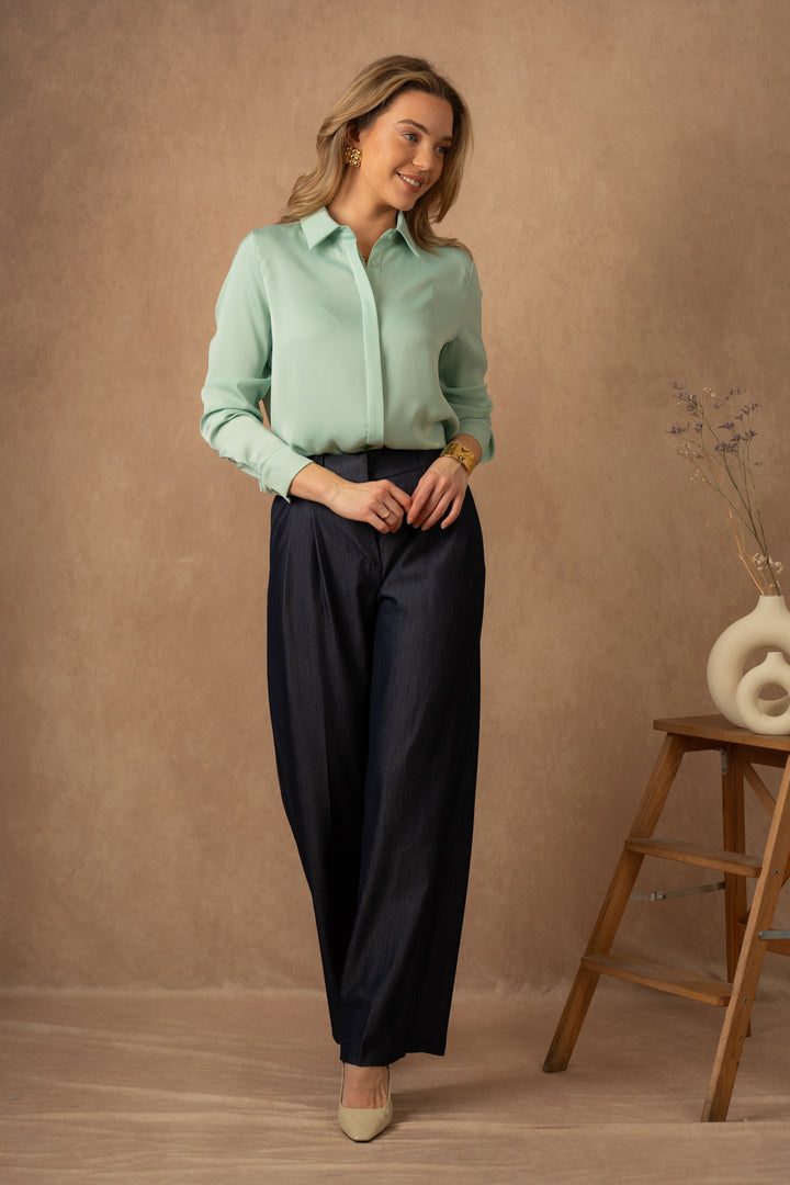 Lulumary Σατέν Αέρινο Πουκάμισο σε Ανοιχτό Πράσινο Χρώμα