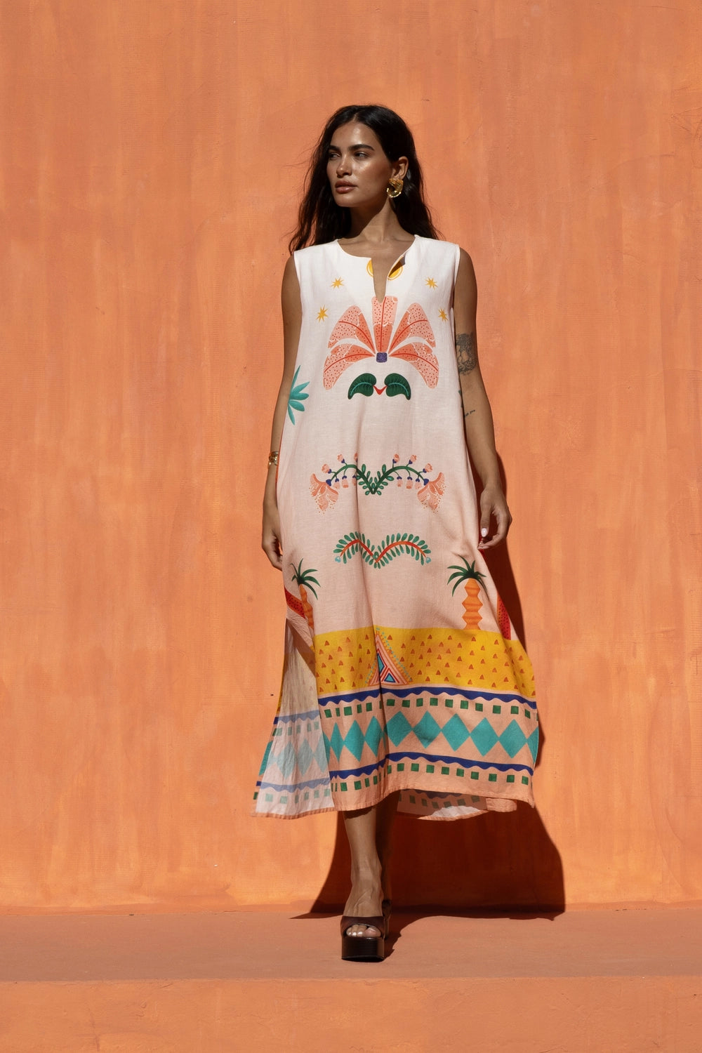 NEMA RESORTWEAR Palm Sleeveless Dress