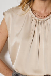 Σατέν μπλούζα με πιέτες μπεζ -  LULUMARY- Beige / M-Beige / L-Beige / S