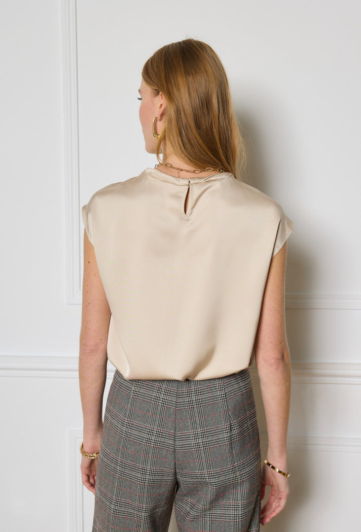 Σατέν μπλούζα με πιέτες μπεζ -  LULUMARY- Beige / M-Beige / L-Beige / S