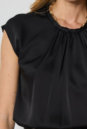 Σατέν μπλούζα με πιέτες μαύρη -  LULUMARY- Μαύρο / L-Μαύρο / M-Μαύρο / S