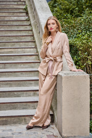 Σατέν παντελόνι με ίσια γραμμή μπεζ -  LULUMARY- Beige / M-Beige / L-Beige / S