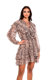Mini φόρεμα snake print με βολάν και δέσιμο στο ντεκολτέ / 25142029 -  WE COSS- Animal / S-Animal / M-Animal / L