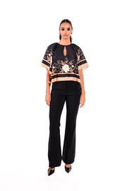 Σατέν Μπλούζα με Φλοράλ Print/ 25140052 -  WE COSS- Μαύρο / S-Μαύρο / M-Μαύρο / L