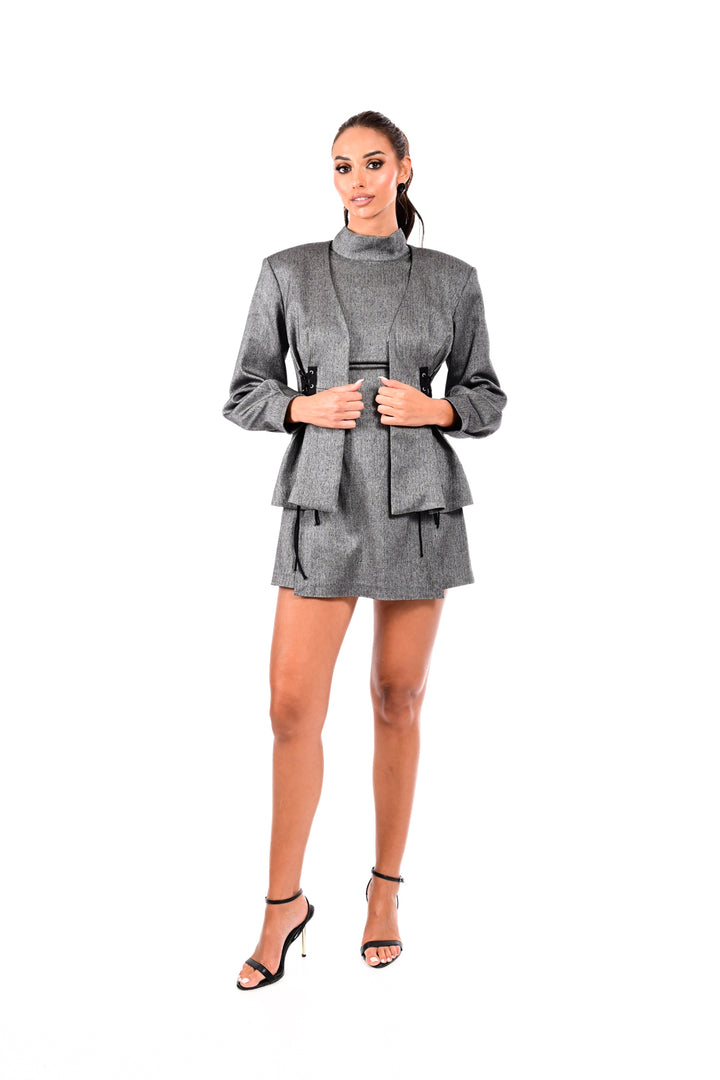 Structured Ολόσωμο Φορμάκι με δέσιμο στη μέση /25146001 -  WE COSS- Grey / M-Grey / S