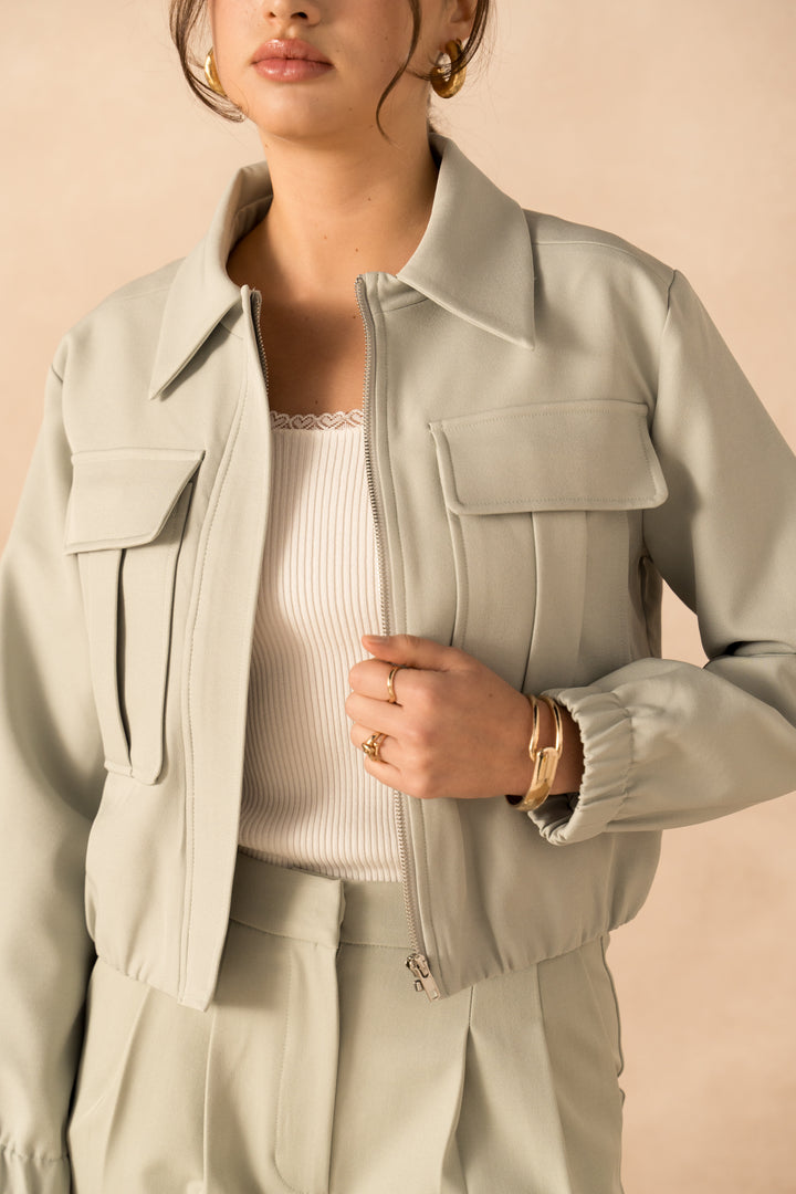 Κοντό Jacket με Τσέπες και Rib Λεπτομέρειες -  LULUMARY- Light Green / S-Light Green / M-Light Green / L