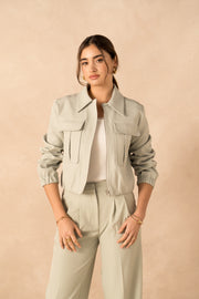 Κοντό Jacket με Τσέπες και Rib Λεπτομέρειες -  LULUMARY- Light Green / S-Light Green / M-Light Green / L