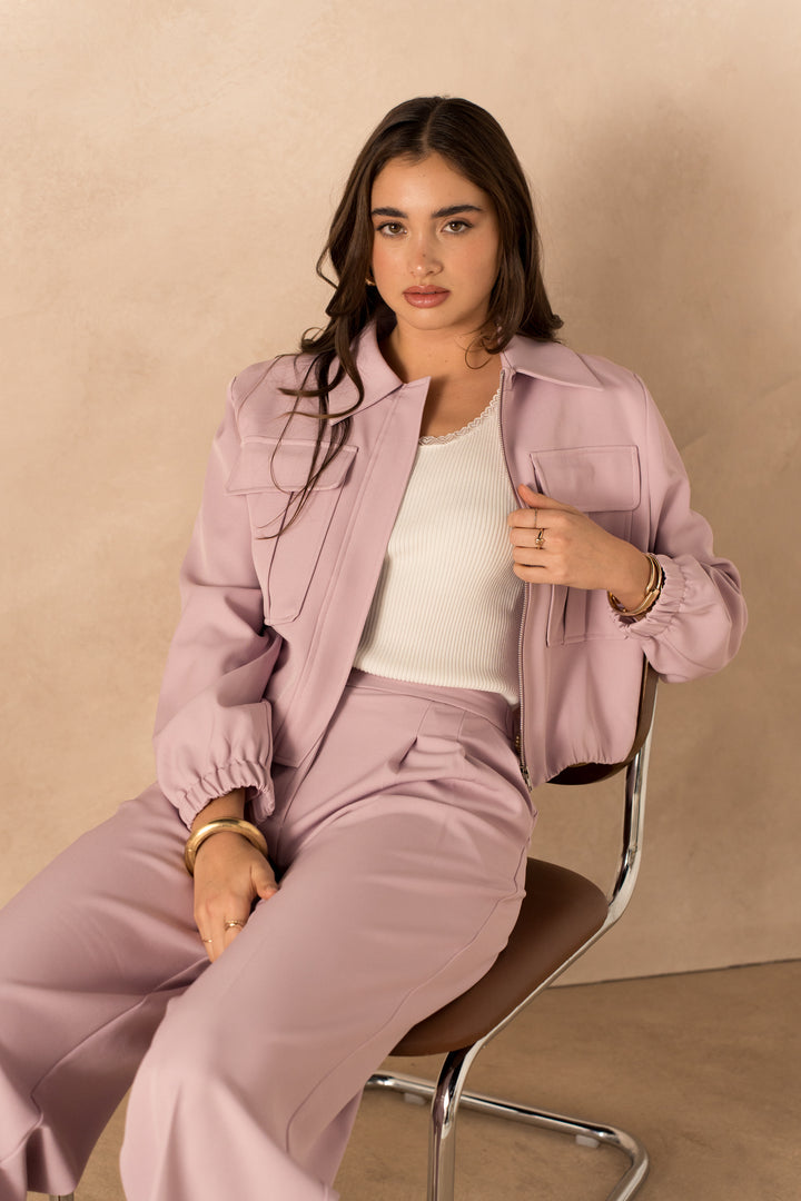 Κοντό Jacket με Τσέπες και Rib Λεπτομέρειες -  LULUMARY- Pink / S-Pink / M-Pink / L