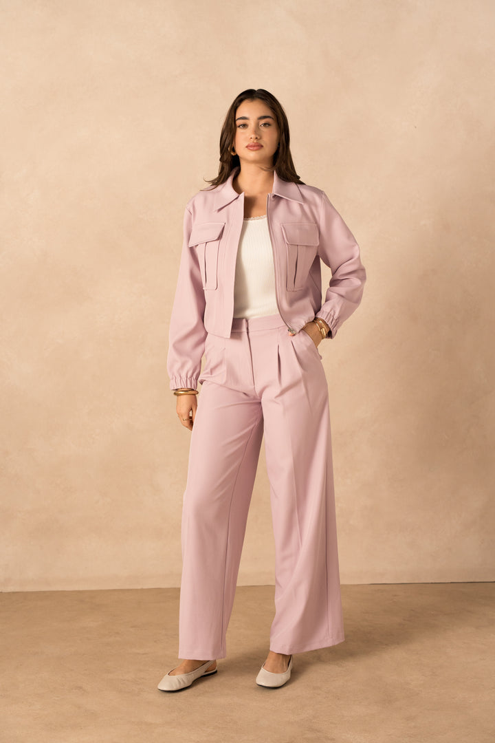 Κοντό Jacket με Τσέπες και Rib Λεπτομέρειες -  LULUMARY- Pink / S-Pink / M-Pink / L