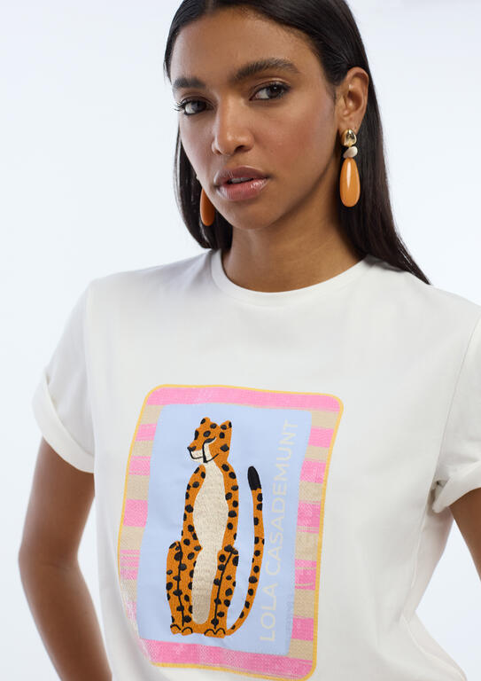 LOLA CASADEMUNT Animal Print T-Shirt /LS2615017 -  LOLA CASADEMUNT- Λευκό / S-Λευκό / M-Λευκό / L