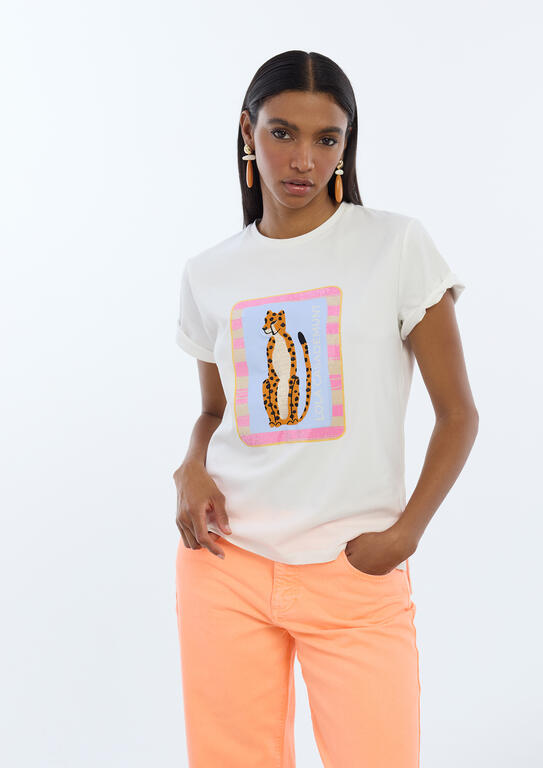 LOLA CASADEMUNT Animal Print T-Shirt /LS2615017 -  LOLA CASADEMUNT- Λευκό / S-Λευκό / M-Λευκό / L