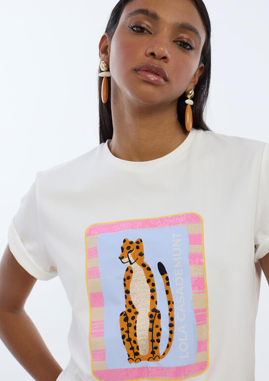 LOLA CASADEMUNT Animal Print T-Shirt /LS2615017 -  LOLA CASADEMUNT- Λευκό / S-Λευκό / M-Λευκό / L