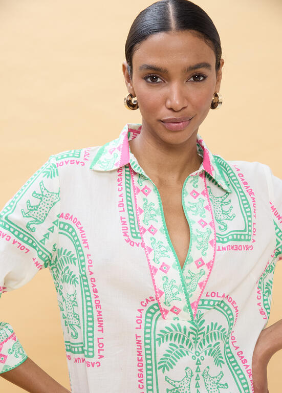 LOLA CASADEMUNT Πουκαμισοφόρεμα με Ethnic Print Λευκό -  LOLA CASADEMUNT- Λευκό / XS-Λευκό / S-Λευκό / M
