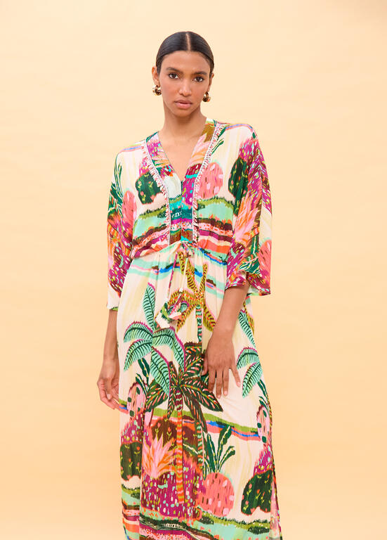 LOLA CASADEMUNT Maxi Φόρεμα με Tropical Print / LS2616024 -  LOLA CASADEMUNT- Μπεζ / M-Μπεζ / L-Μπεζ / XL