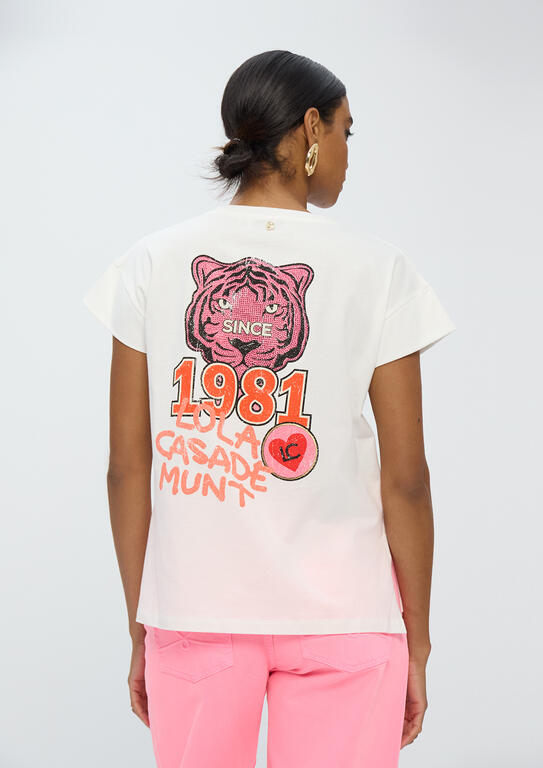 LOLA CASADEMUNT T-Shirt με V Λαιμόκοψη και Graphic Print /LS2615043 -  LOLA CASADEMUNT- Λευκό / S-Λευκό / M-Λευκό / L-Λευκό / XL