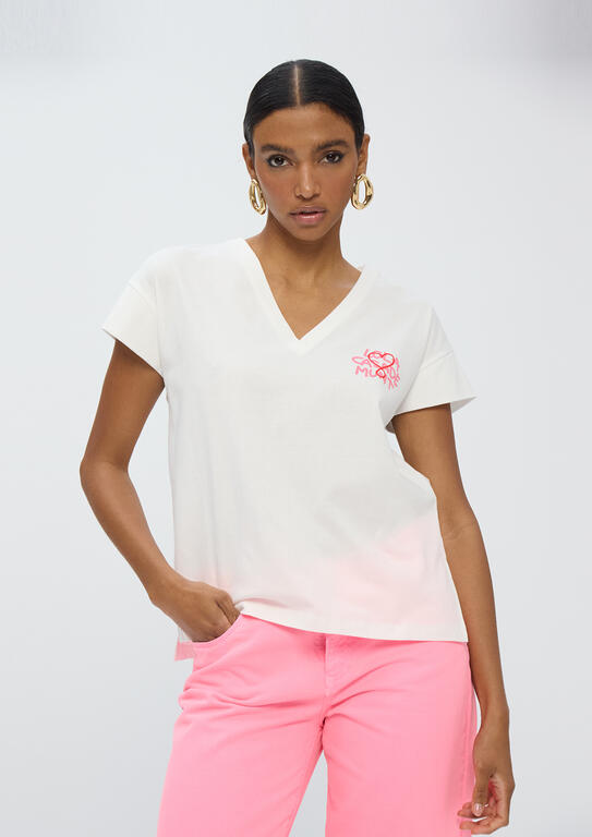 LOLA CASADEMUNT T-Shirt με V Λαιμόκοψη και Graphic Print /LS2615043 -  LOLA CASADEMUNT- Λευκό / S-Λευκό / M-Λευκό / L-Λευκό / XL