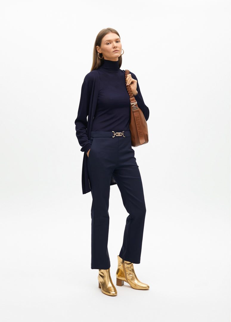 LONG CHUNKY KNIT CARDIGAN WITH SIDE SLITS / MF2511015 -  LOLA CASADEMUNT- Navy / M-Navy / L-Navy / XL