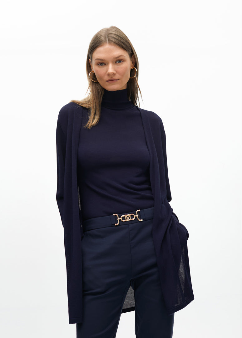 LONG CHUNKY KNIT CARDIGAN WITH SIDE SLITS / MF2511015 -  LOLA CASADEMUNT- Navy / M-Navy / L-Navy / XL