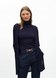 LONG CHUNKY KNIT CARDIGAN WITH SIDE SLITS / MF2511015 -  LOLA CASADEMUNT- Navy / M-Navy / L-Navy / XL