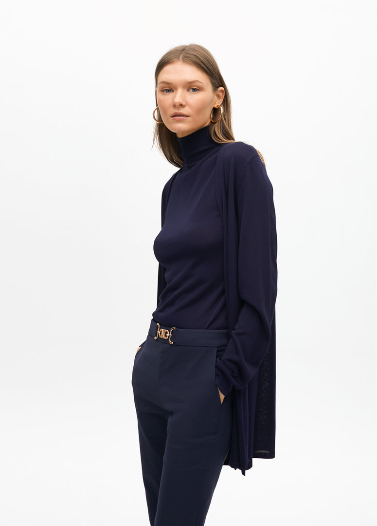 LONG CHUNKY KNIT CARDIGAN WITH SIDE SLITS / MF2511015 -  LOLA CASADEMUNT- Navy / M-Navy / L-Navy / XL