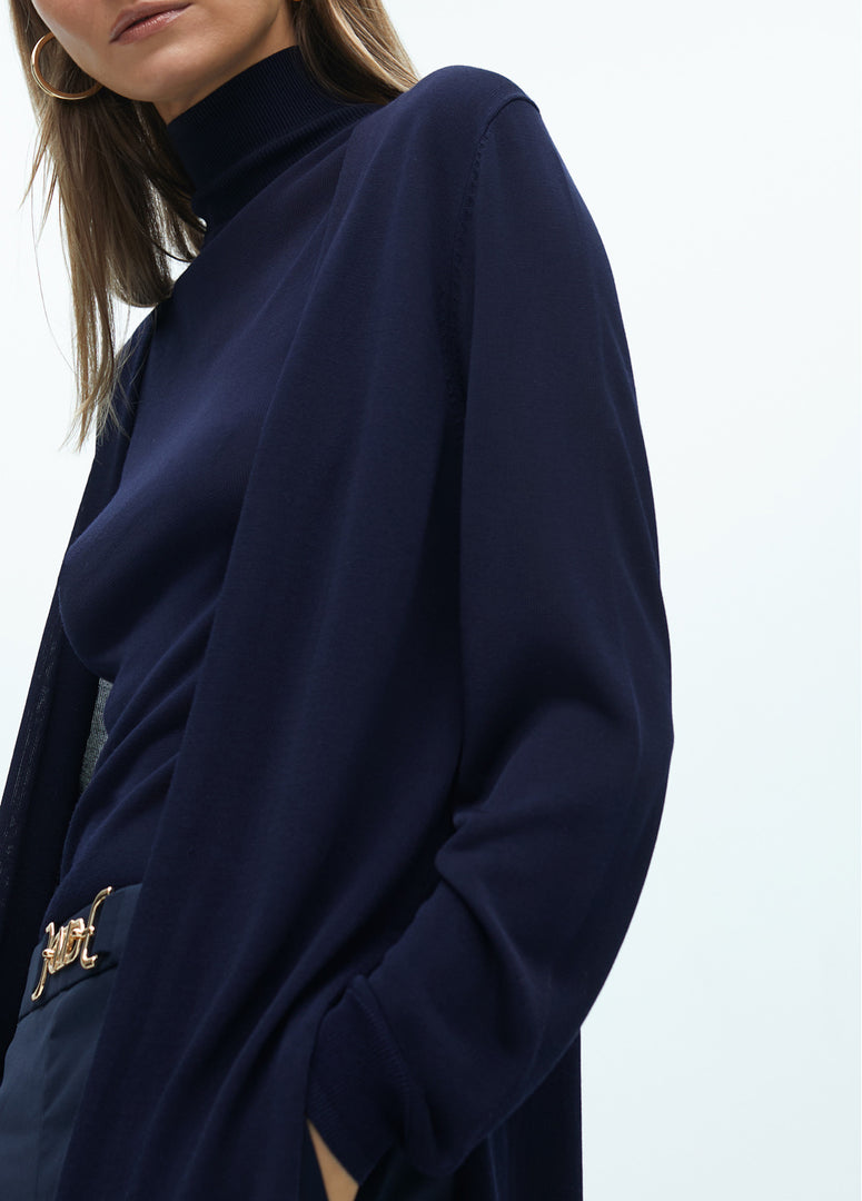 LONG CHUNKY KNIT CARDIGAN WITH SIDE SLITS / MF2511015 -  LOLA CASADEMUNT- Navy / M-Navy / L-Navy / XL