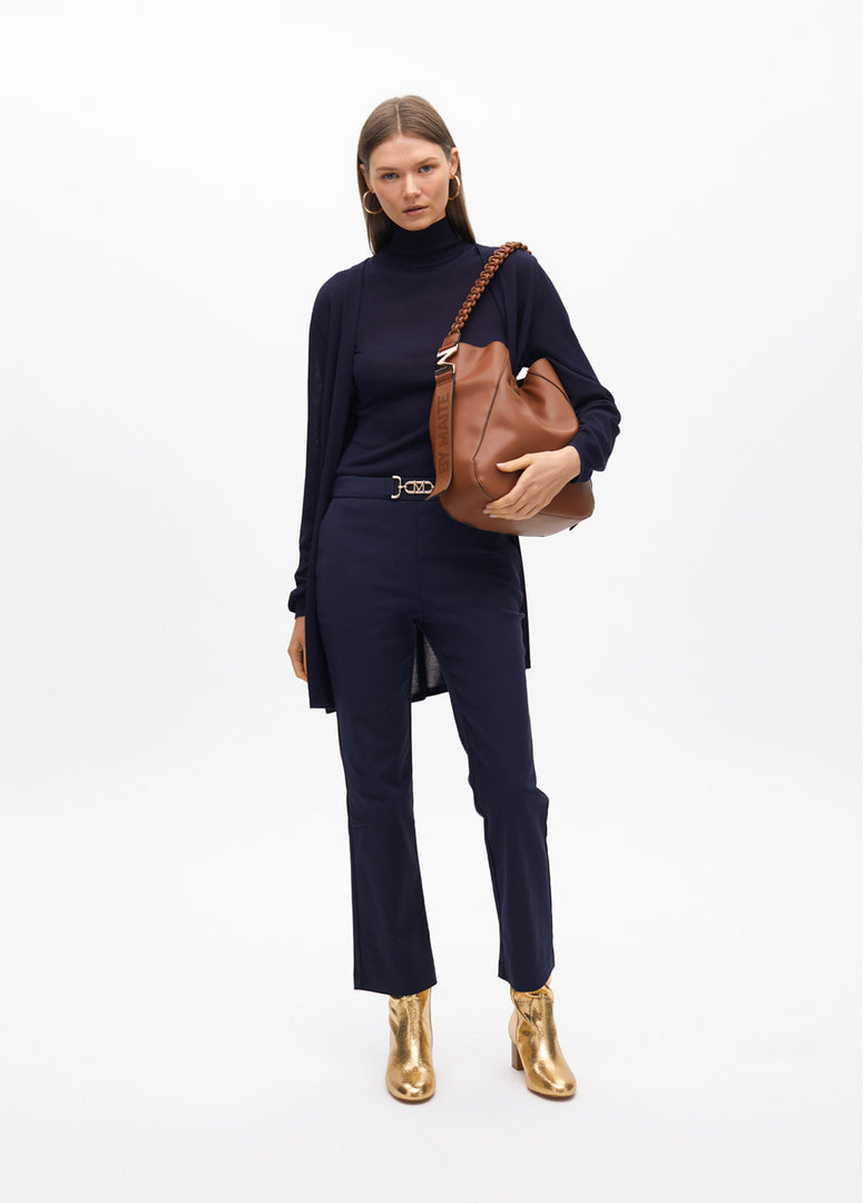 LONG CHUNKY KNIT CARDIGAN WITH SIDE SLITS / MF2511015 -  LOLA CASADEMUNT- Navy / M-Navy / L-Navy / XL
