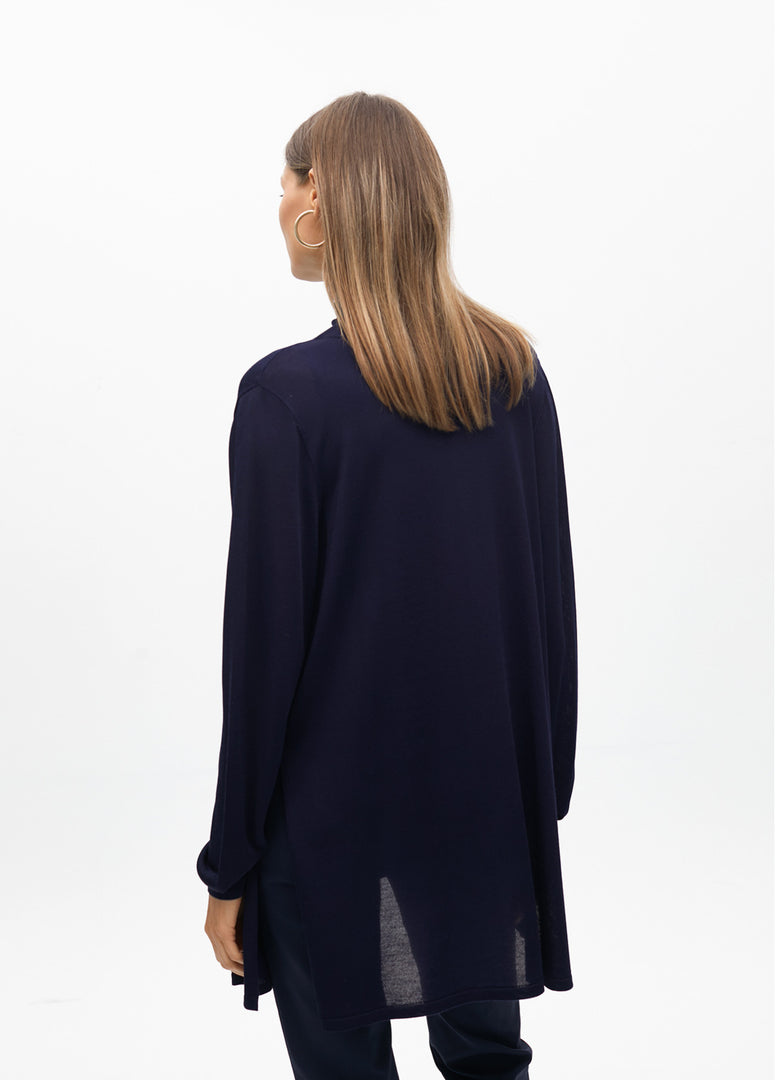 LONG CHUNKY KNIT CARDIGAN WITH SIDE SLITS / MF2511015 -  LOLA CASADEMUNT- Navy / M-Navy / L-Navy / XL