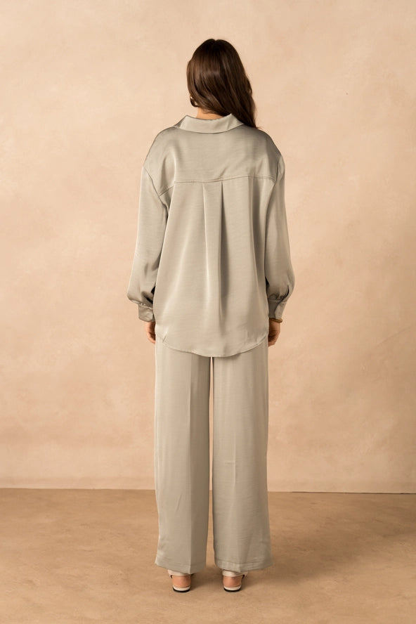 Lulumary Μακρύ σατέν πουκάμισο -  LULUMARY- Light Green / S-Light Green / M-Light Green / L