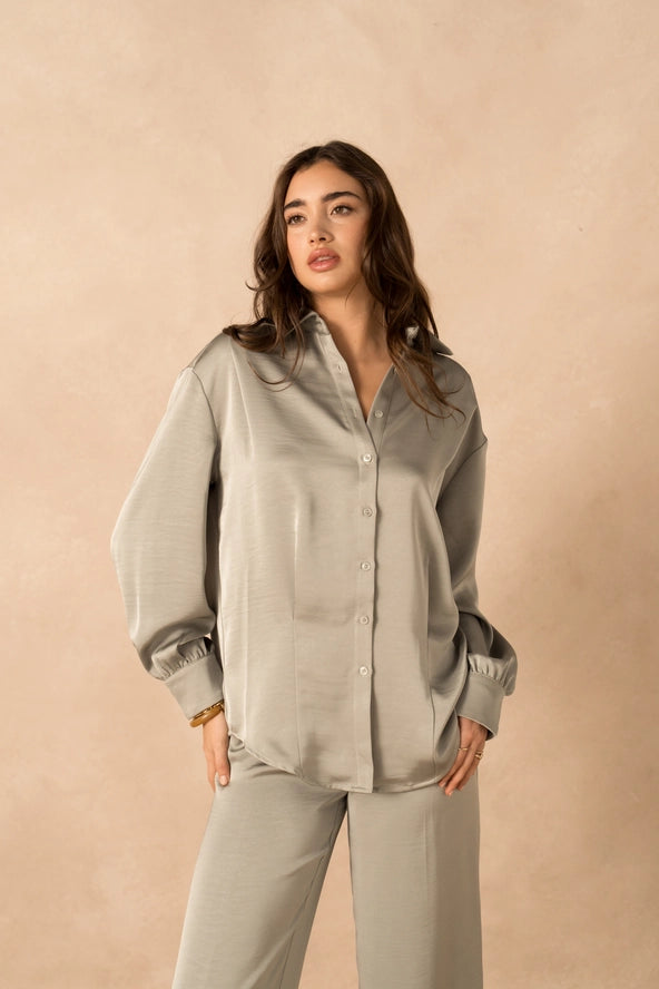Lulumary Μακρύ σατέν πουκάμισο -  LULUMARY- Light Green / S-Light Green / M-Light Green / L