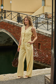 Lulumary Ψηλόμεσο Παντελόνι Wide Leg -  LULUMARY- Yellow / S-Yellow / M-Yellow / L