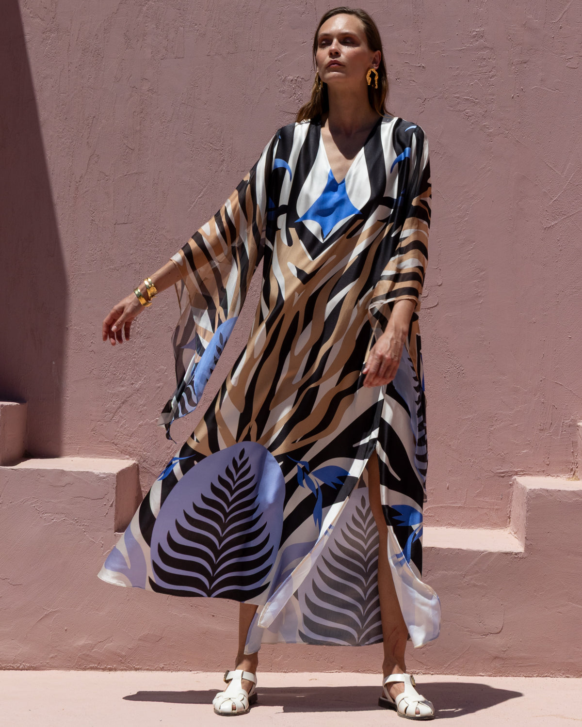 NEMA RESORTWEAR SILK PRINTED CAFTAN DRESS