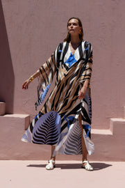 NEMA RESORTWEAR SILK PRINTED CAFTAN DRESS -  NEMA RESORTWEAR- Geometric / M-Geometric / L-Geometric / XL