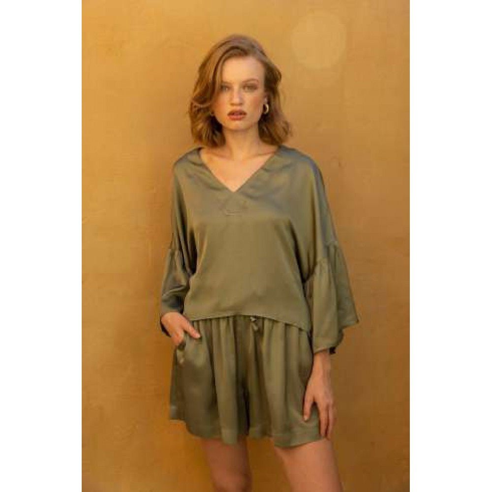Omaria Satin Top -  NEMA RESORTWEAR- Green / M-Green / L-Green / S
