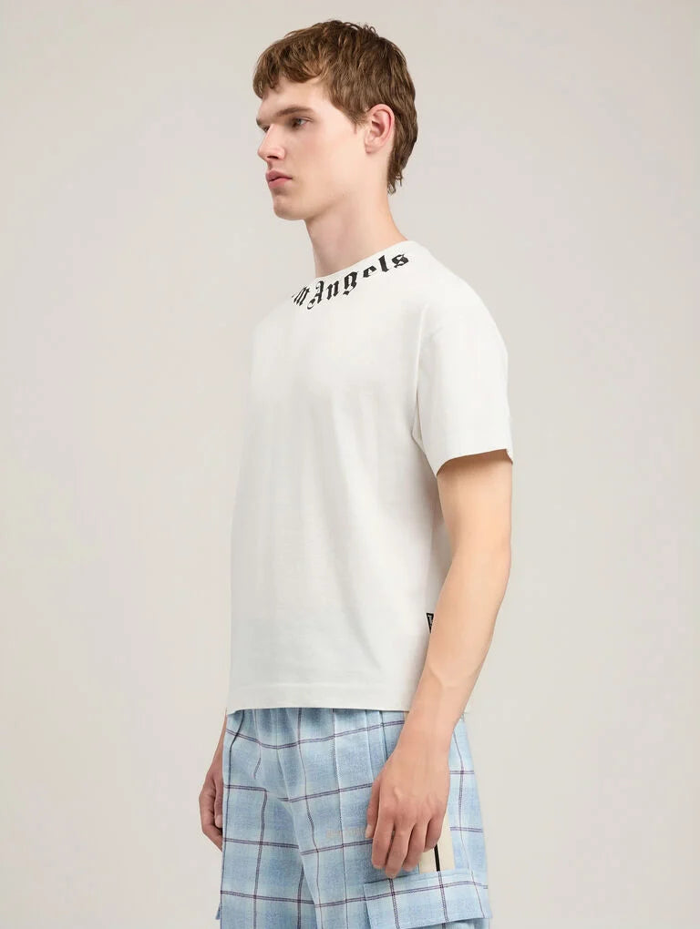 PALM ANGELS Neck Logo T-Shirt -  PALM ANGELS- Λευκό / M-Λευκό / L-Λευκό / XL-Λευκό / XXL
