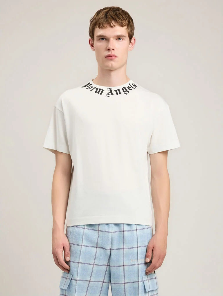 PALM ANGELS Neck Logo T-Shirt -  PALM ANGELS- Λευκό / M-Λευκό / L-Λευκό / XL-Λευκό / XXL