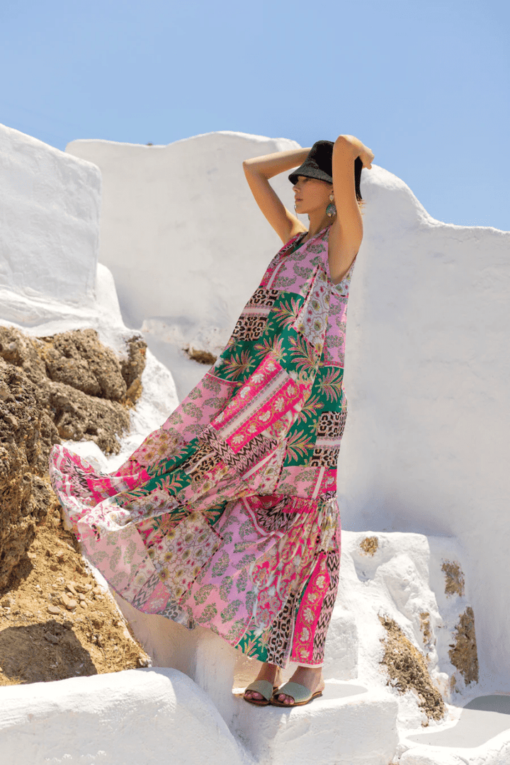 Φόρεμα Patchwork -  C.MANOLO- Pink / S-Pink / M-Pink / L
