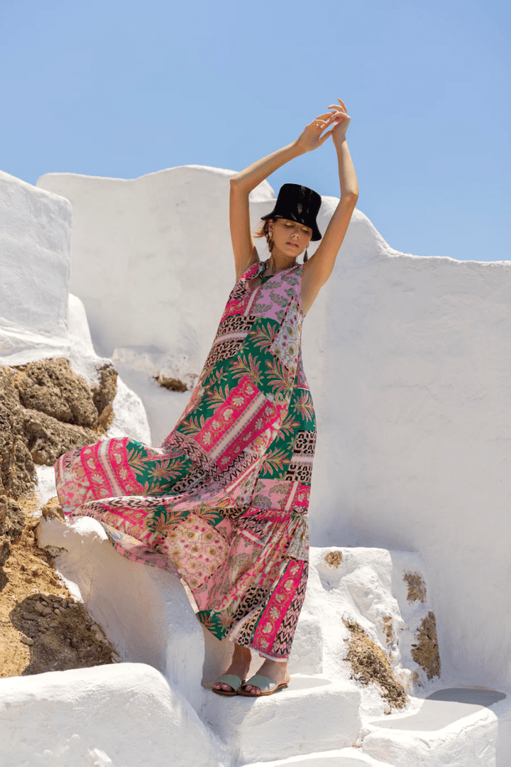 Φόρεμα Patchwork -  C.MANOLO- Pink / S-Pink / M-Pink / L