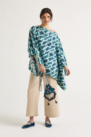 Printed Pure Silk Shirt -  MALIPARMI- Blue / One size